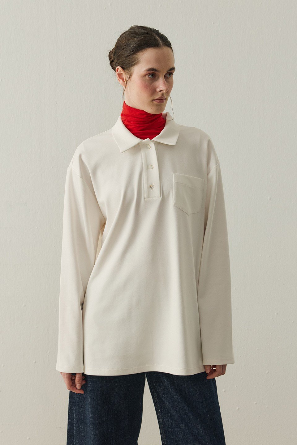 Beyaz Norah Cepli Polo Yaka Sweatshirt