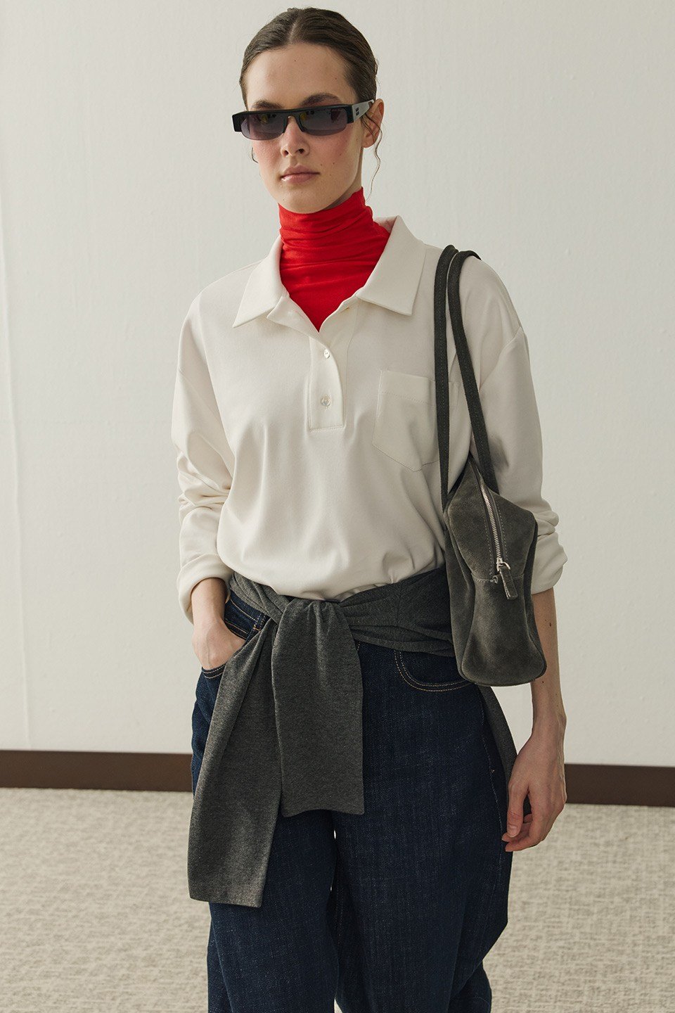 Beyaz Norah Cepli Polo Yaka Sweatshirt