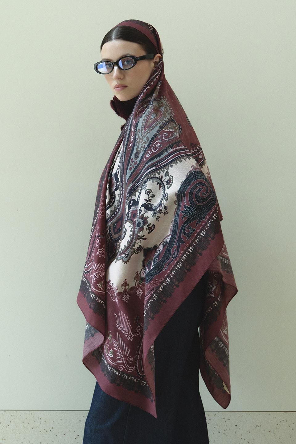 Bordo Bloom Paisley Yün İpek Şal