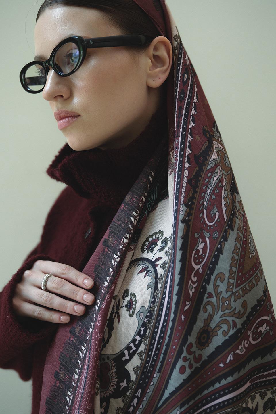 Bordo Bloom Paisley Yün İpek Şal