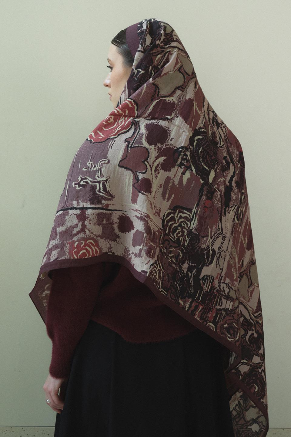 Bordo Rosalyn Yün İpek Şal