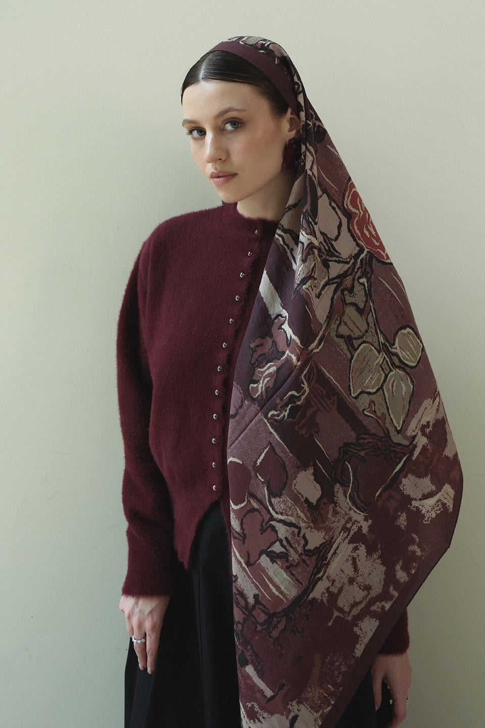 Bordo Rosalyn Yün İpek Şal