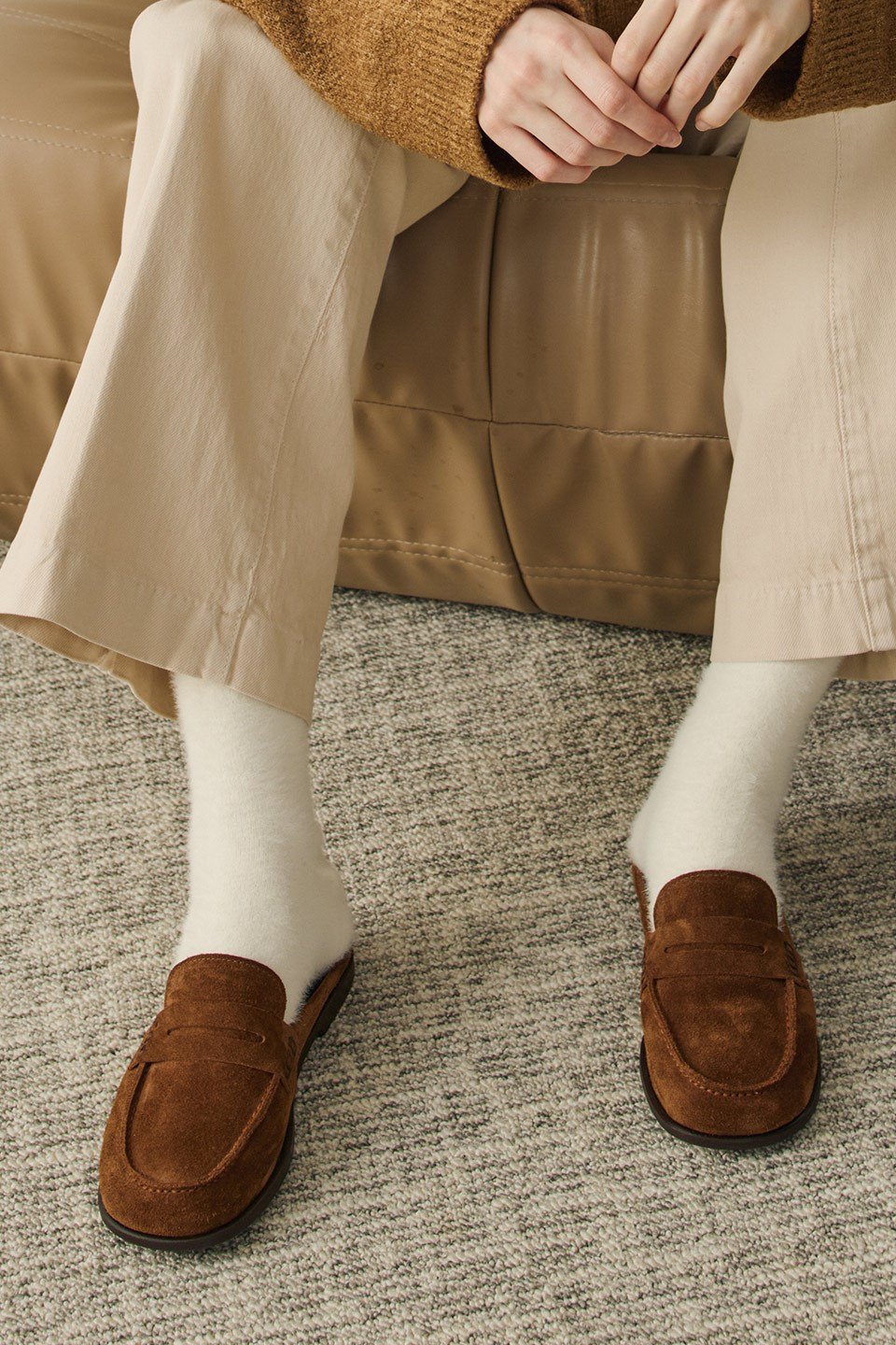 Camel Brielle Süet Loafer Terlik