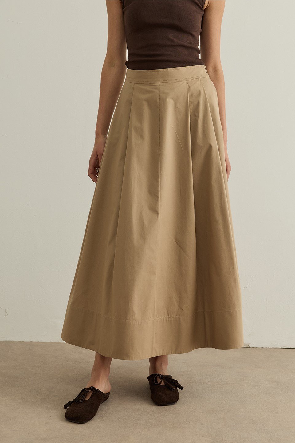 Camel Lena Dikiş Detaylı Poplin Etek
