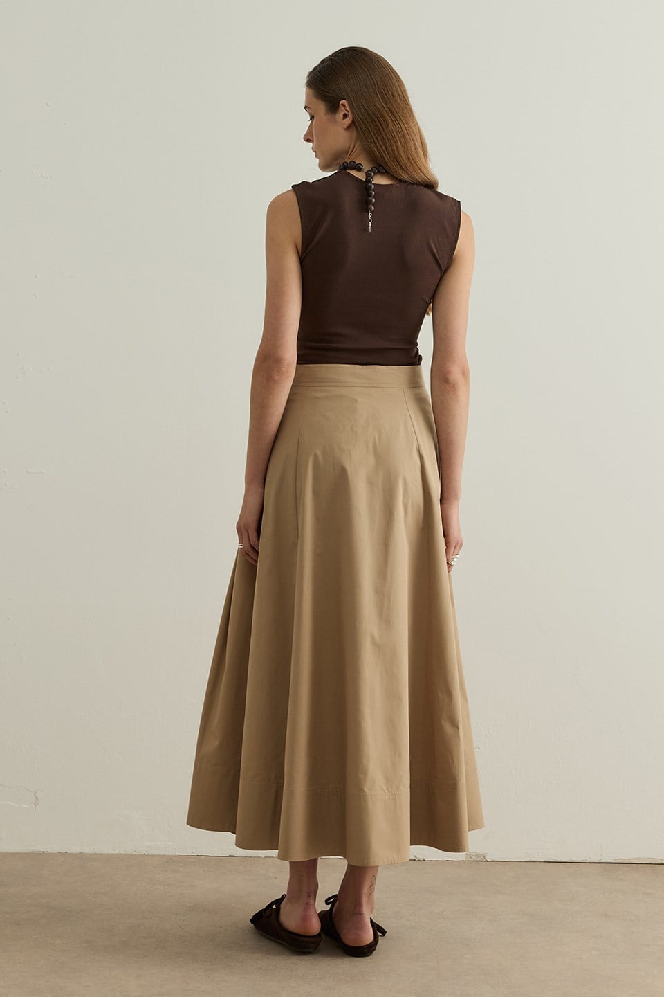Camel Lena Dikiş Detaylı Poplin Etek