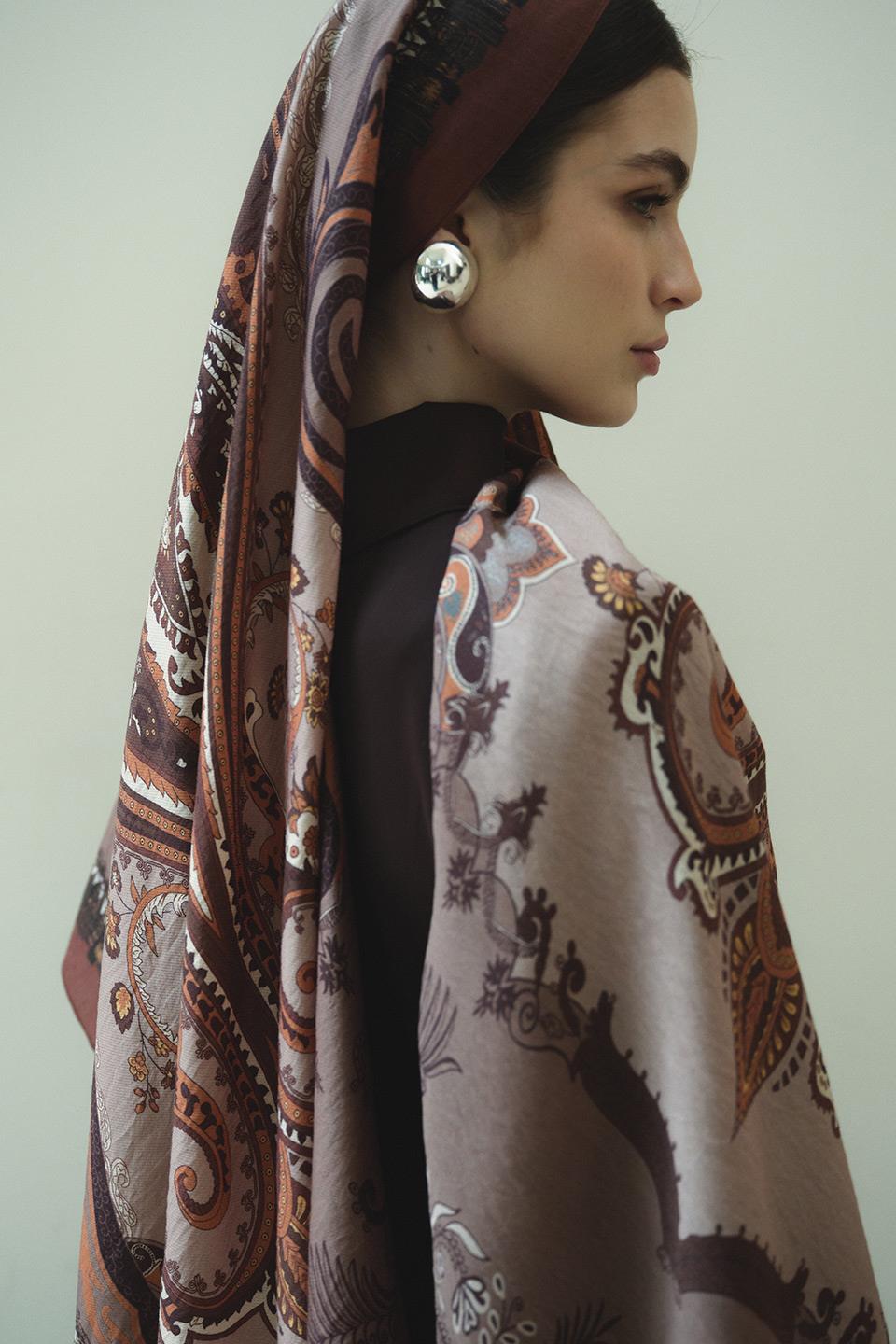 Çikolata Kahve Bloom Paisley Yün İpek Şal