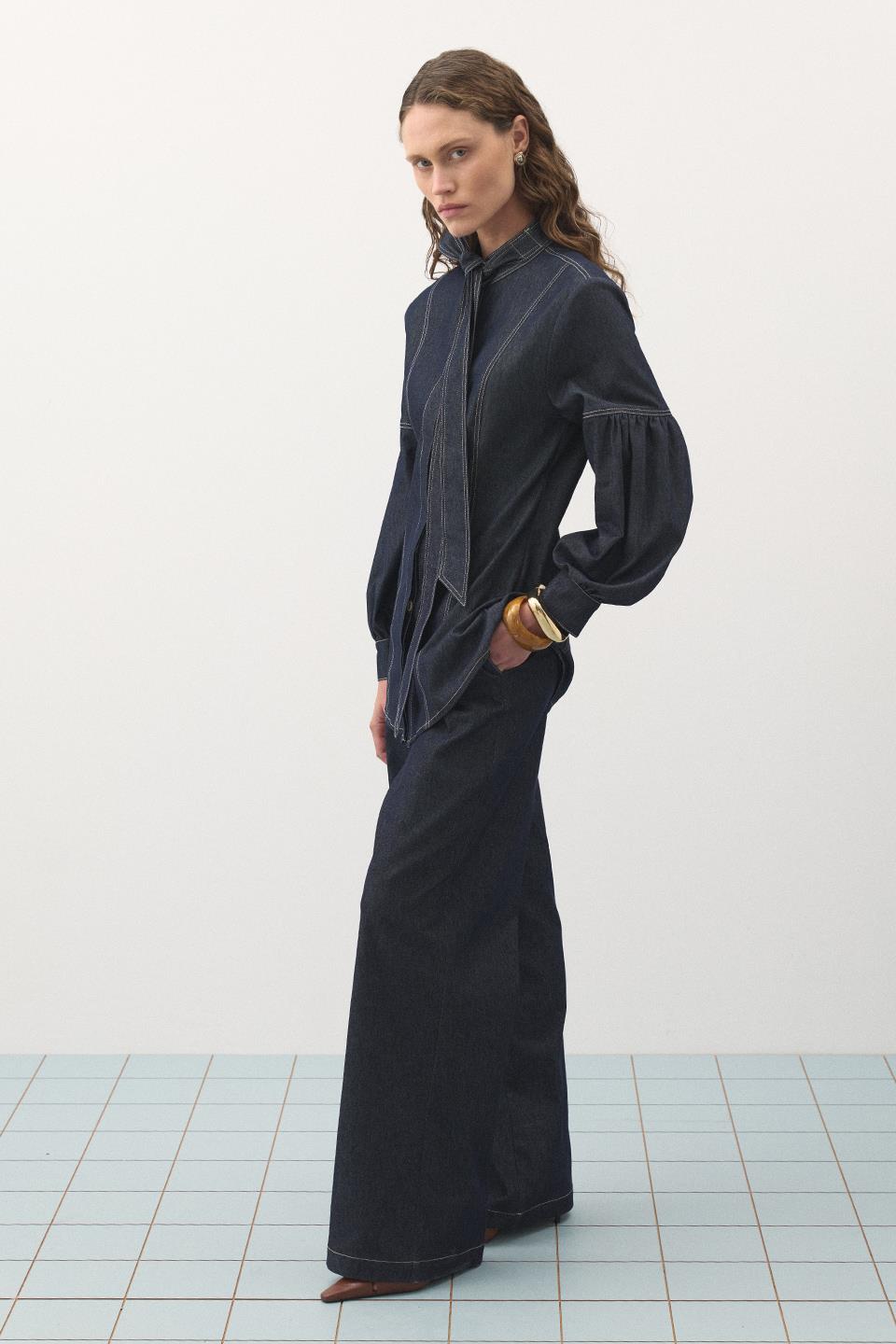 Dikiş Detaylı Denim Takım