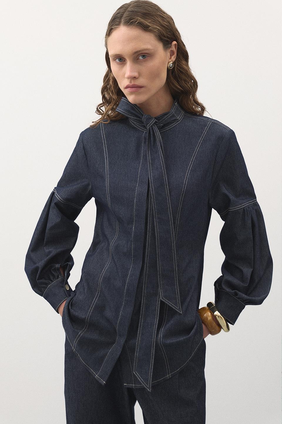 Dikiş Detaylı Denim Takım