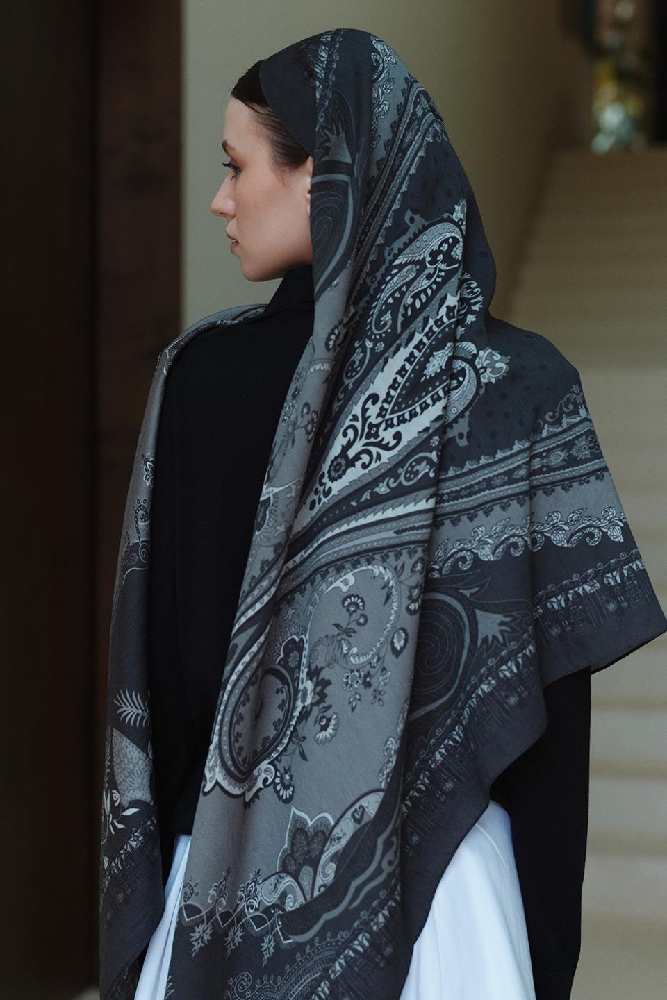 Füme Bloom Paisley Yün İpek Şal