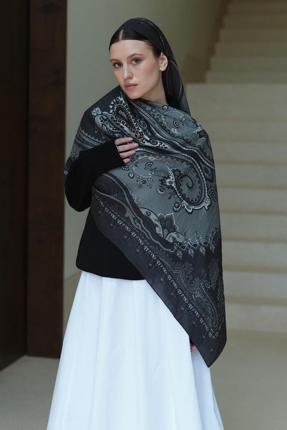 Füme Bloom Paisley Yün İpek Şal