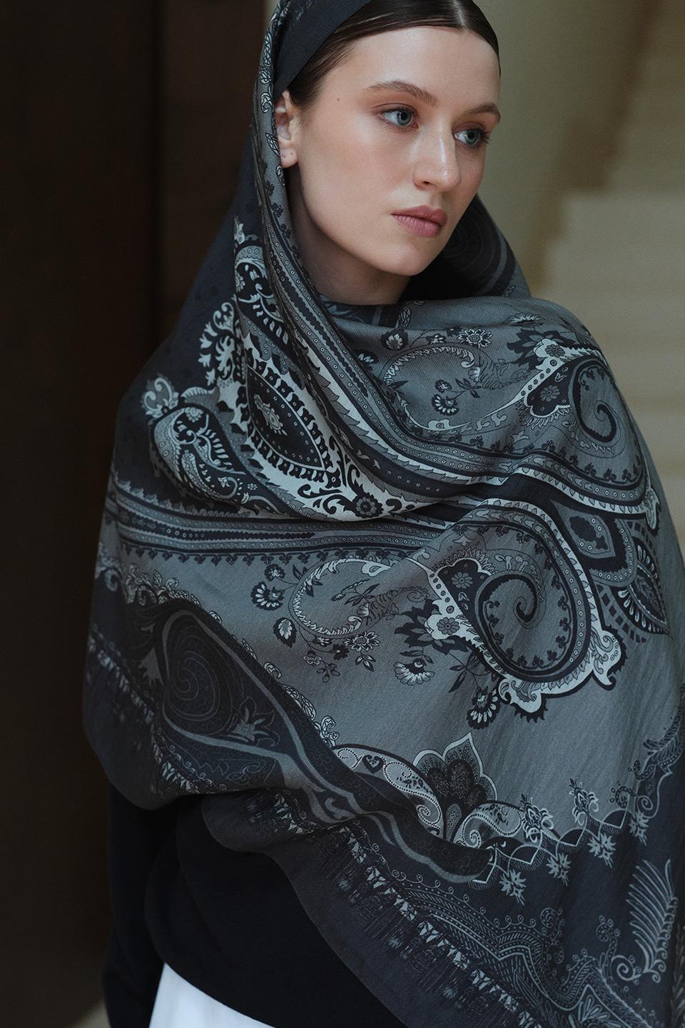 Füme Bloom Paisley Yün İpek Şal