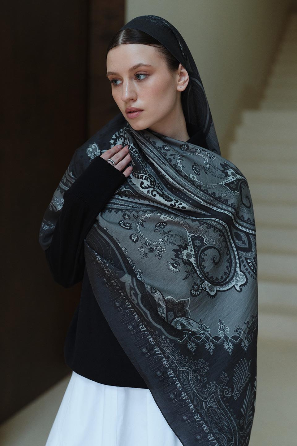 Füme Bloom Paisley Yün İpek Şal