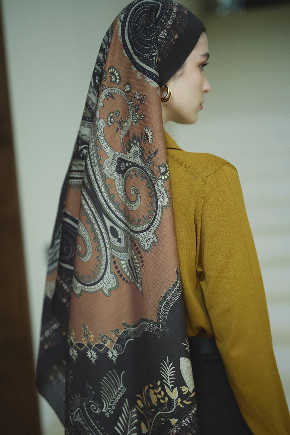 Haki Bloom Paisley Yün İpek Şal