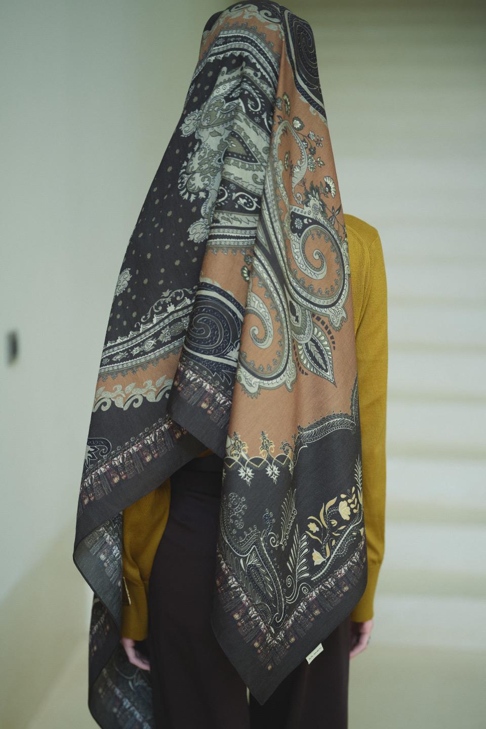 Haki Bloom Paisley Yün İpek Şal