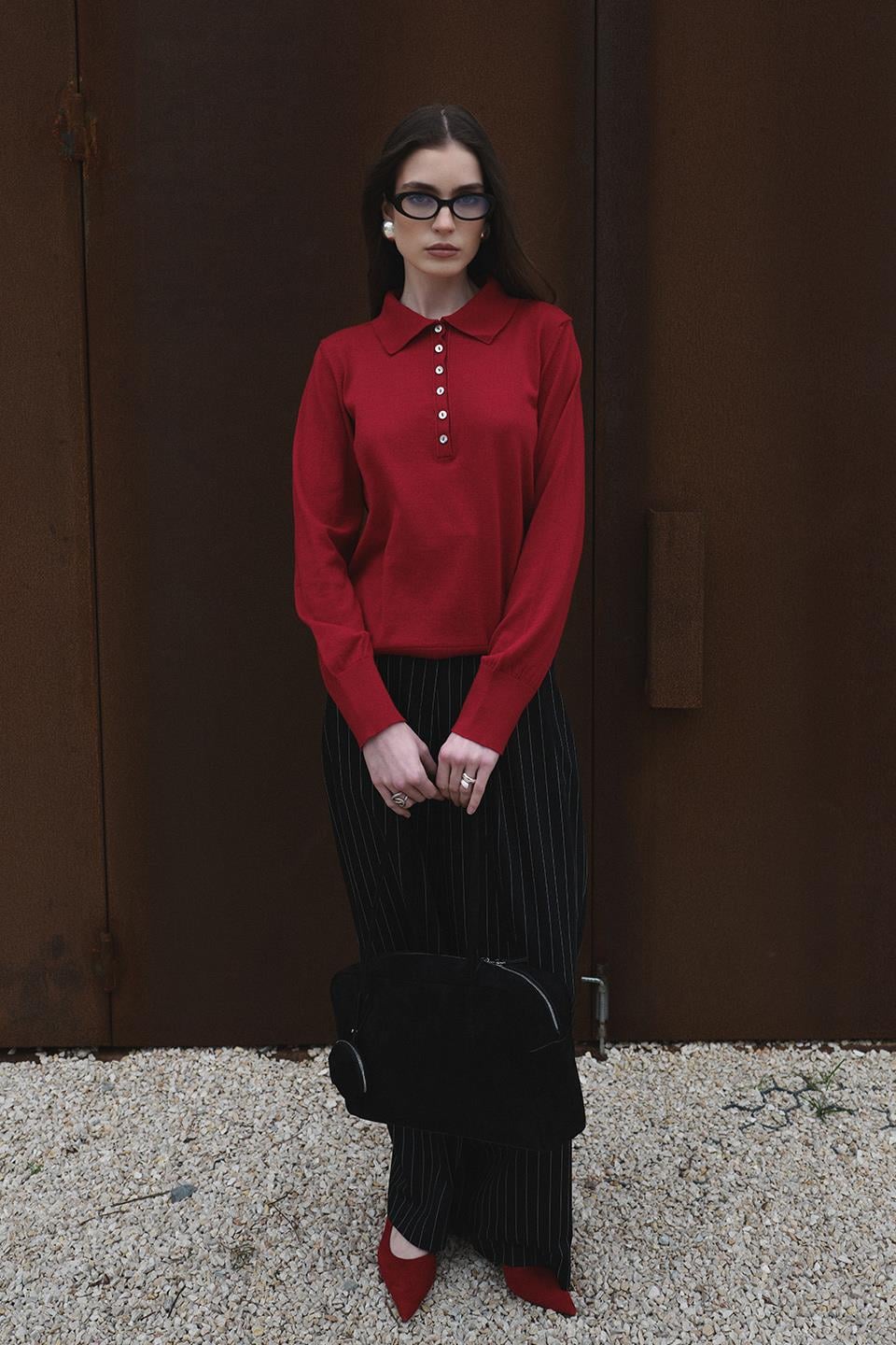 Kırmızı Clara Polo Yaka Kazak