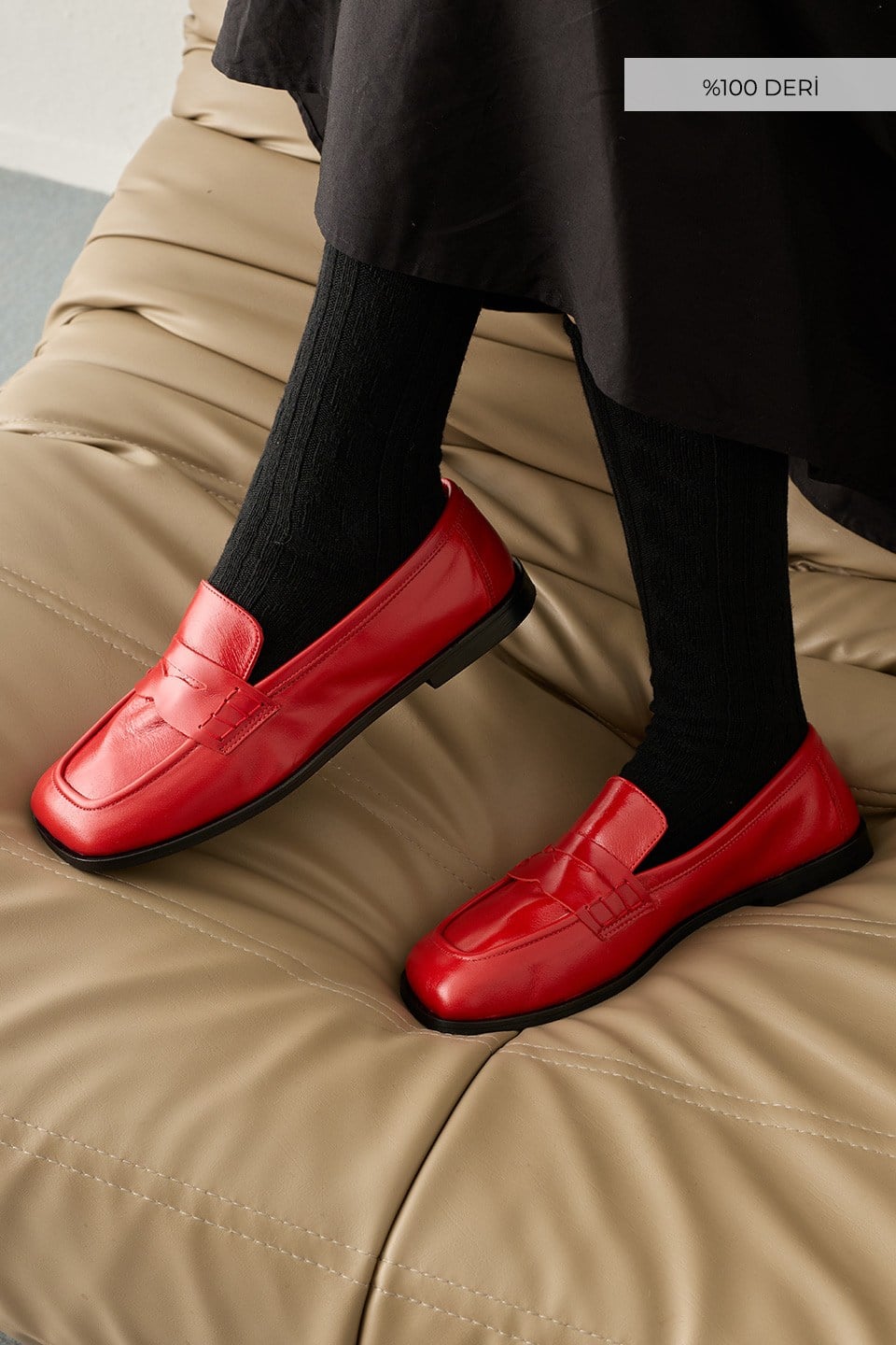 Kırmızı Klasik Deri Loafer
