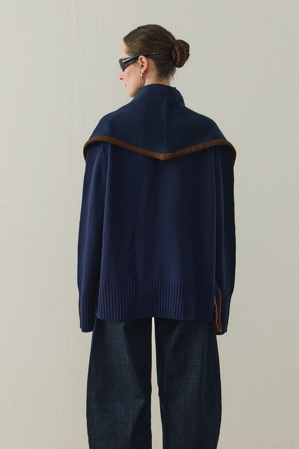 Lacivert Arden Oversize Boğazlı Triko Kazak