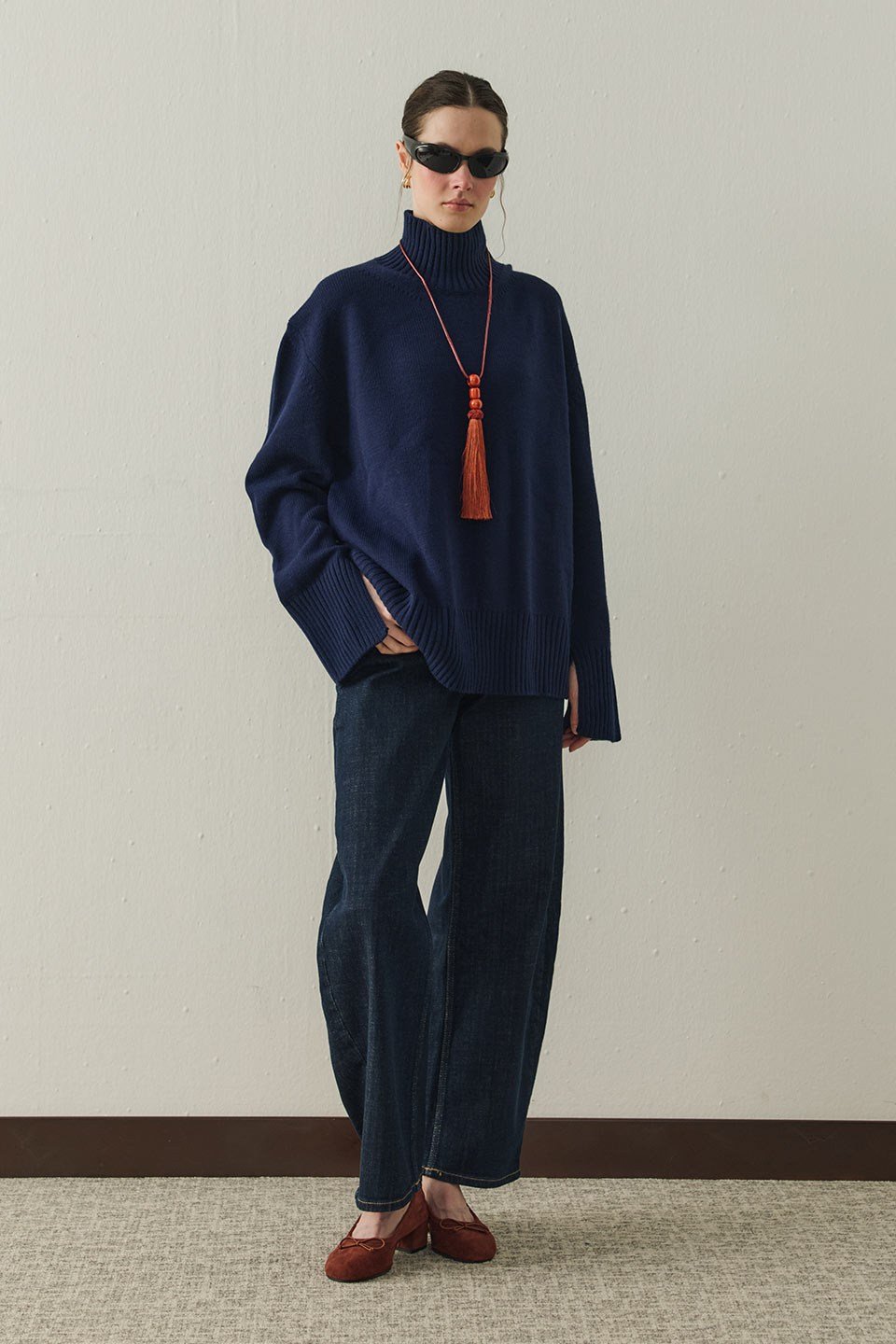 Lacivert Arden Oversize Boğazlı Triko Kazak