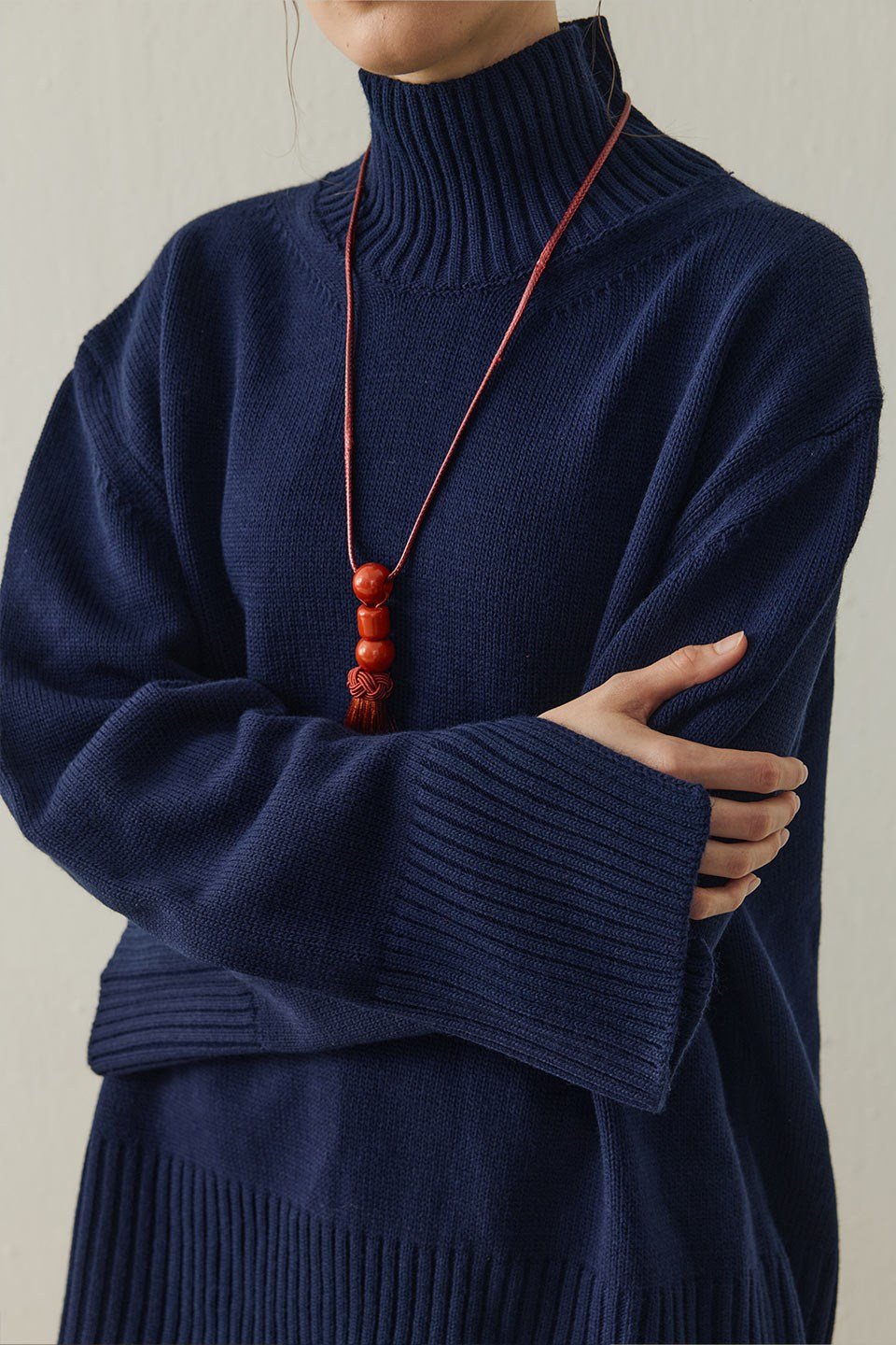 Lacivert Arden Oversize Boğazlı Triko Kazak