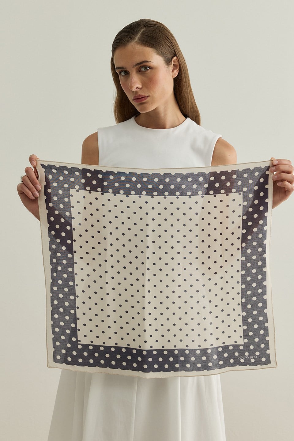 Lacivert Polka Dots Desenli Modal Fular