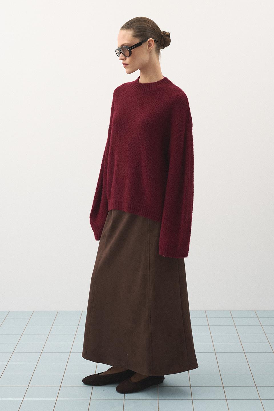 Oversize Örgü Kazak Bordo