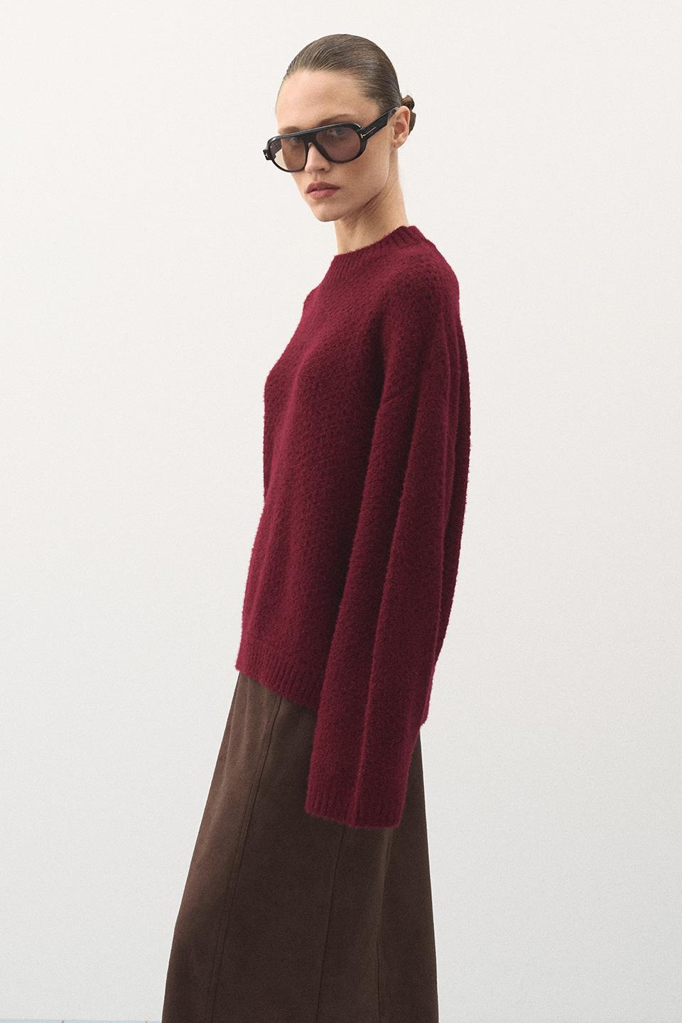 Oversize Örgü Kazak Bordo
