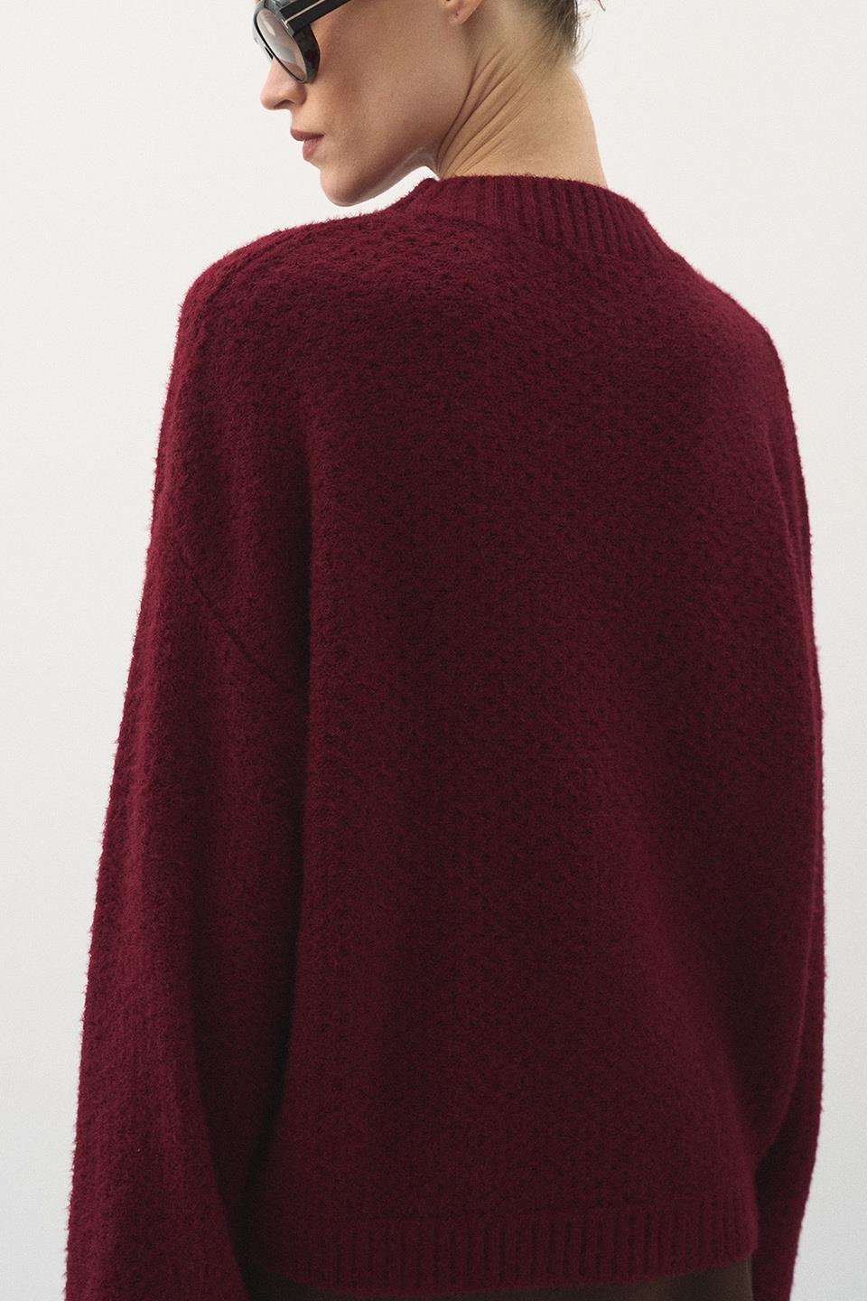 Oversize Örgü Kazak Bordo
