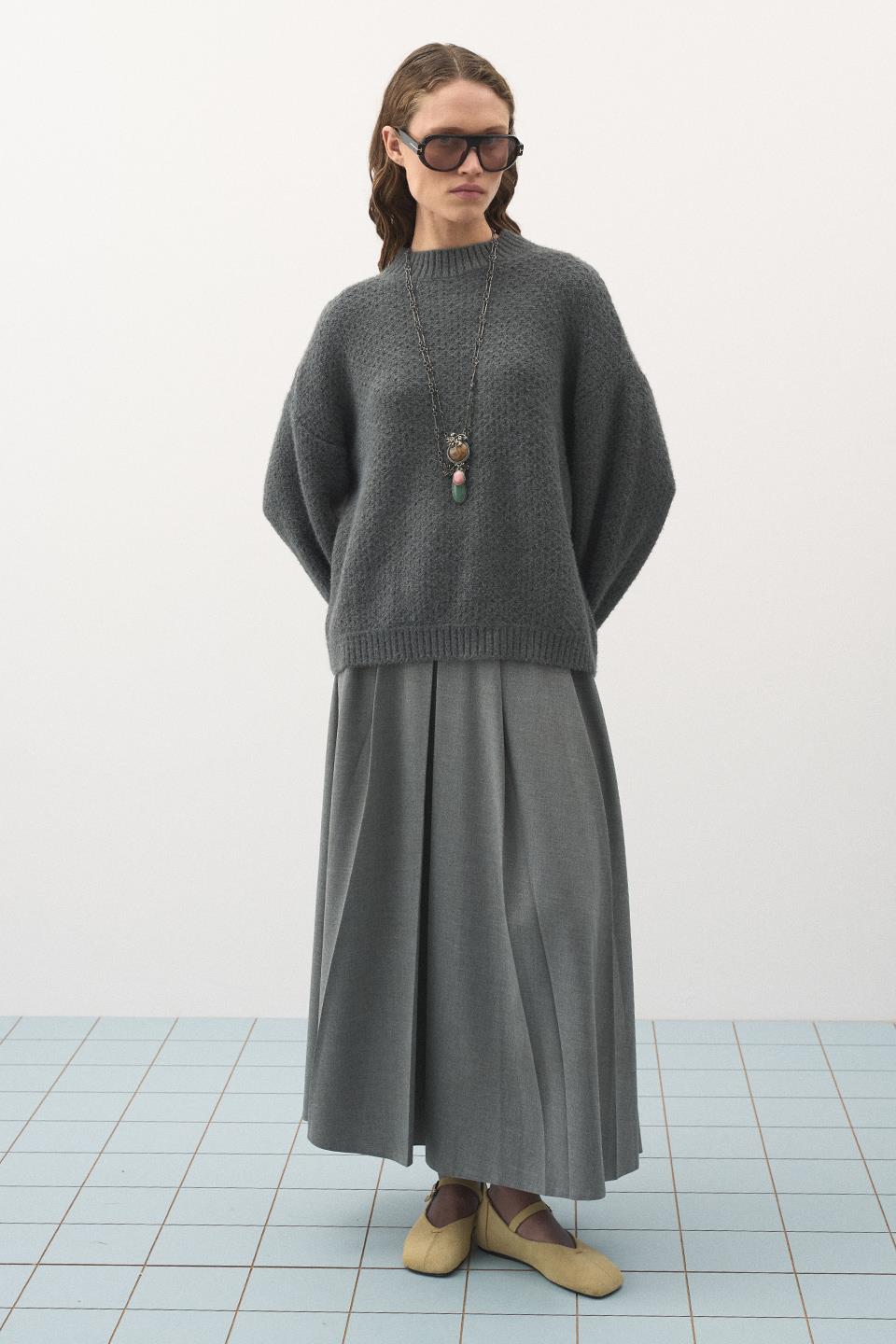 Oversize Örgü Kazak Gri