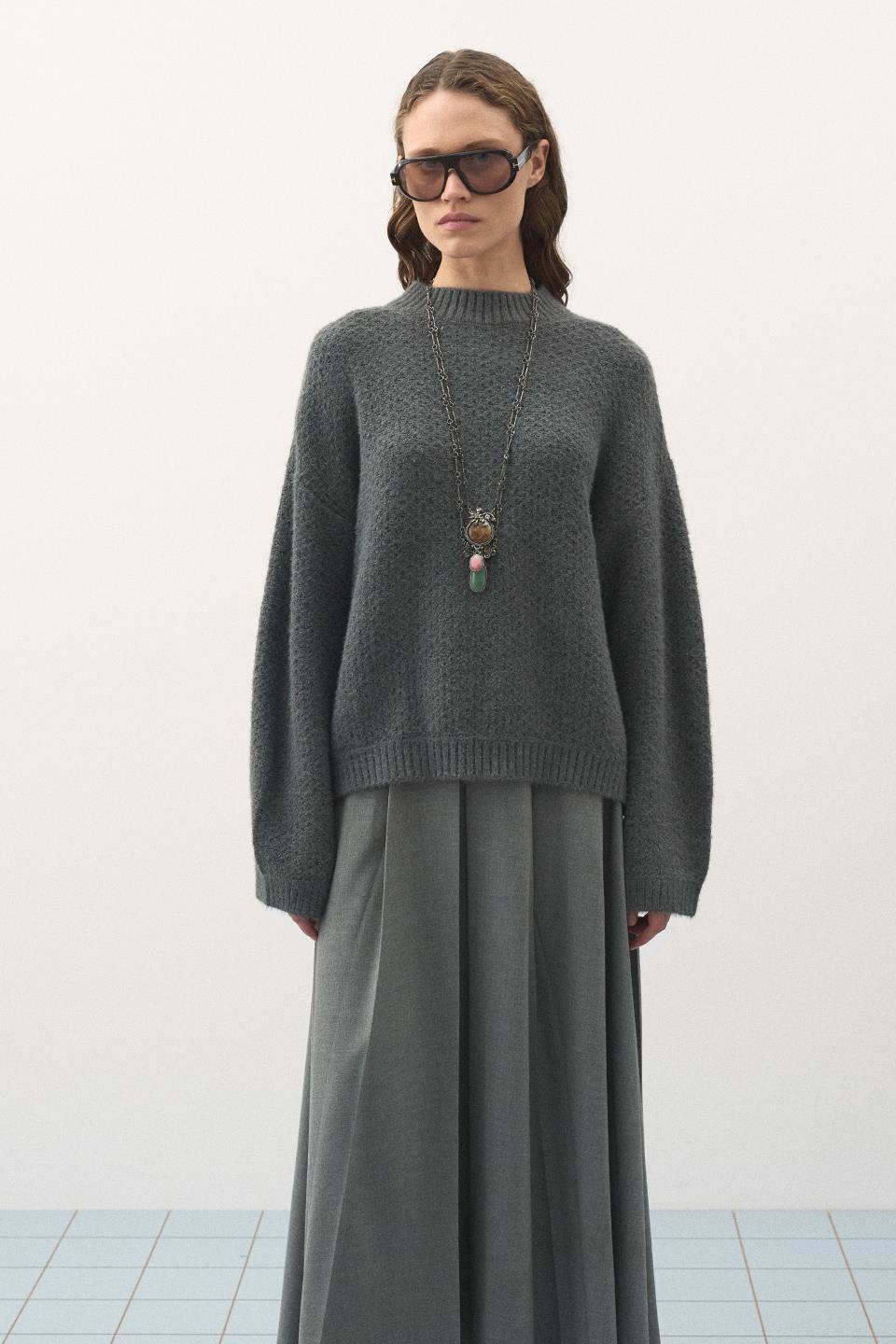 Oversize Örgü Kazak Gri