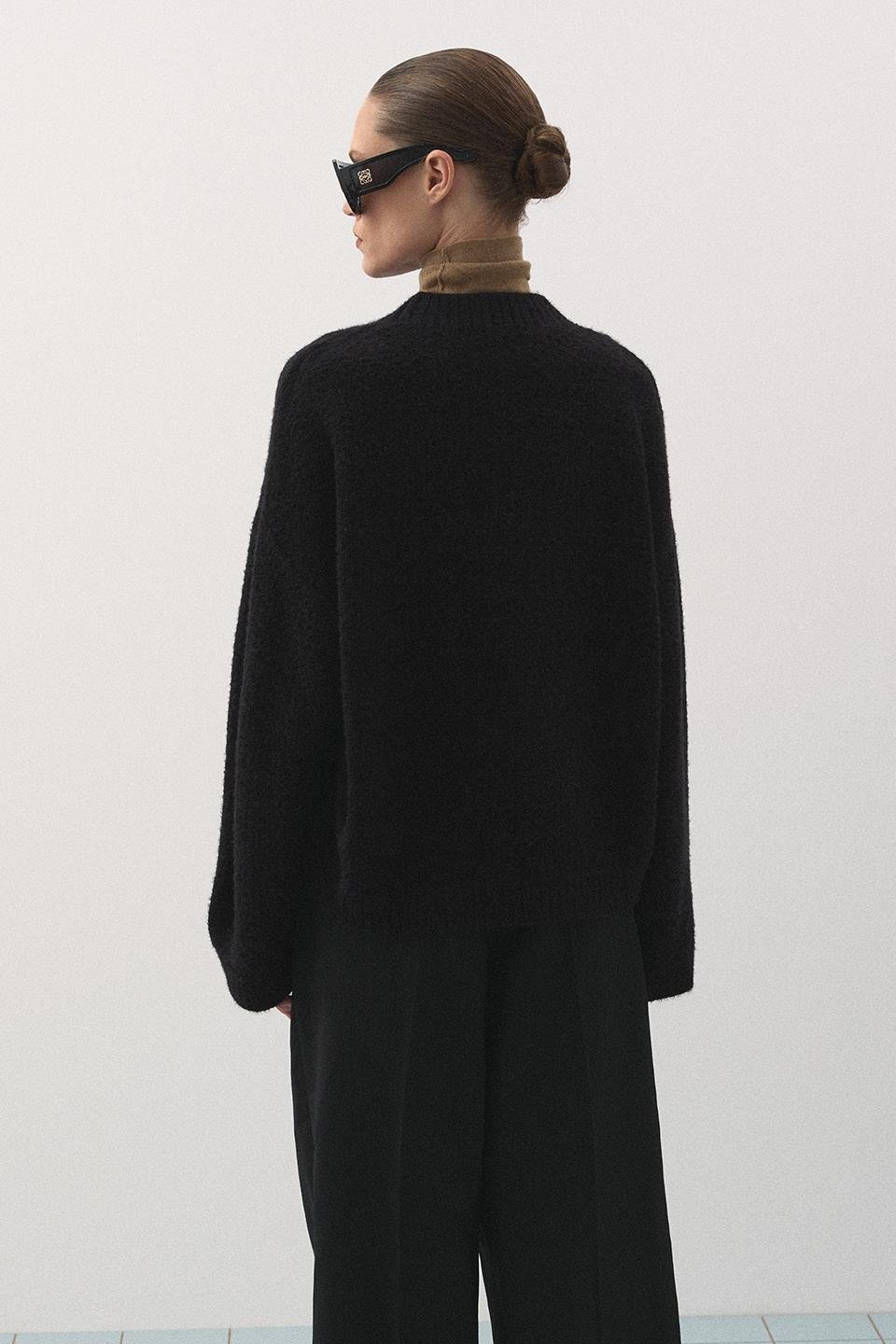 Oversize Örgü Kazak Siyah