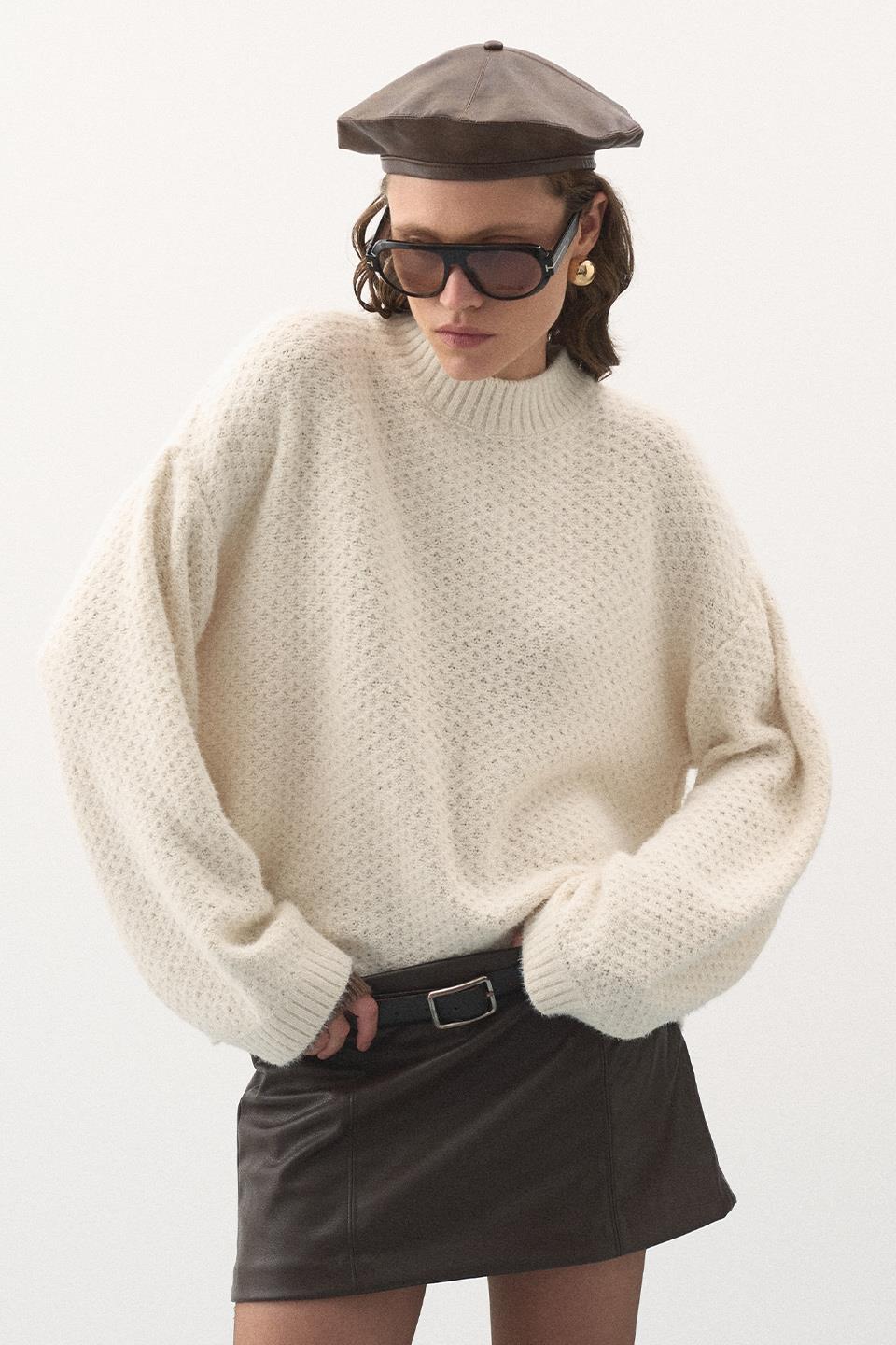 Oversize Örgü Kazak Vanilla