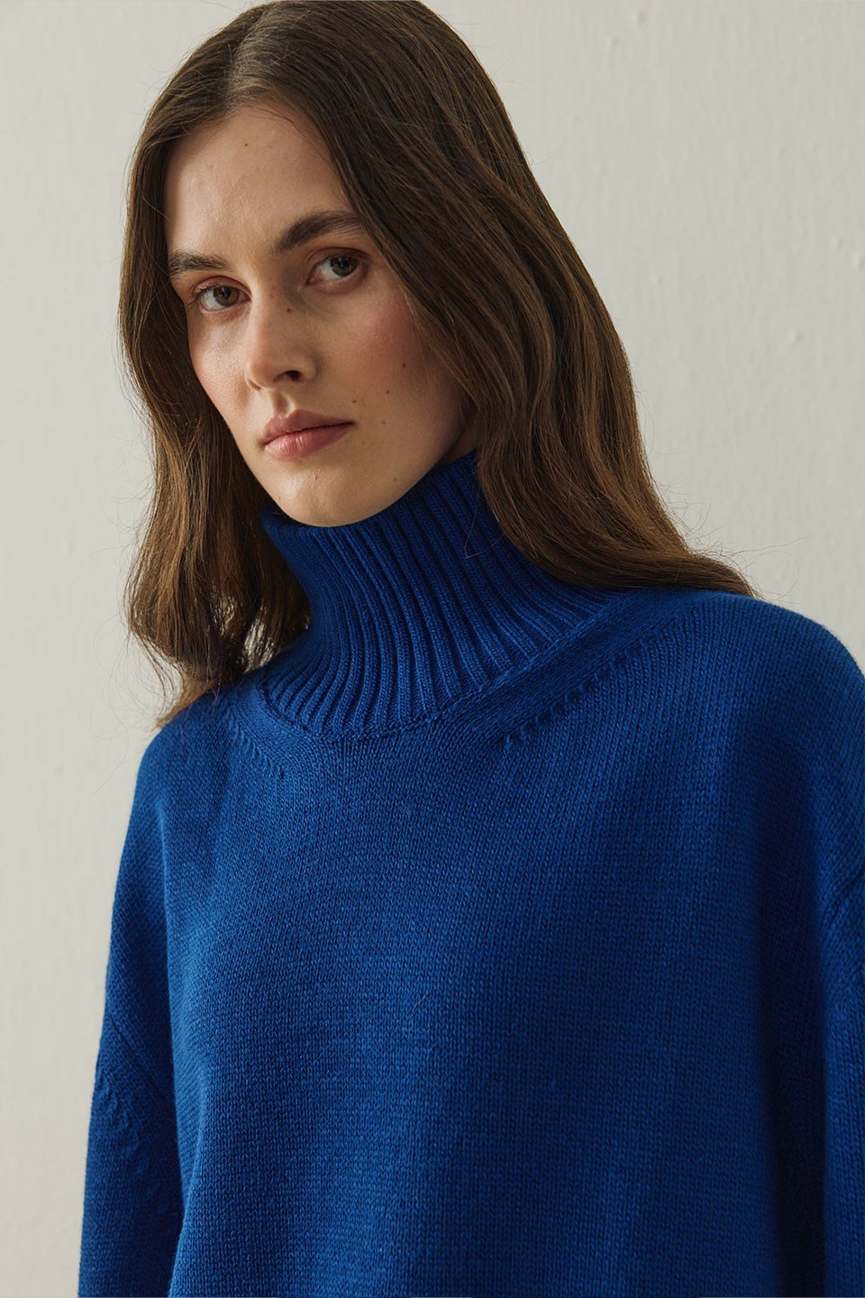 Saks Mavi Arden Oversize Boğazlı Triko Kazak