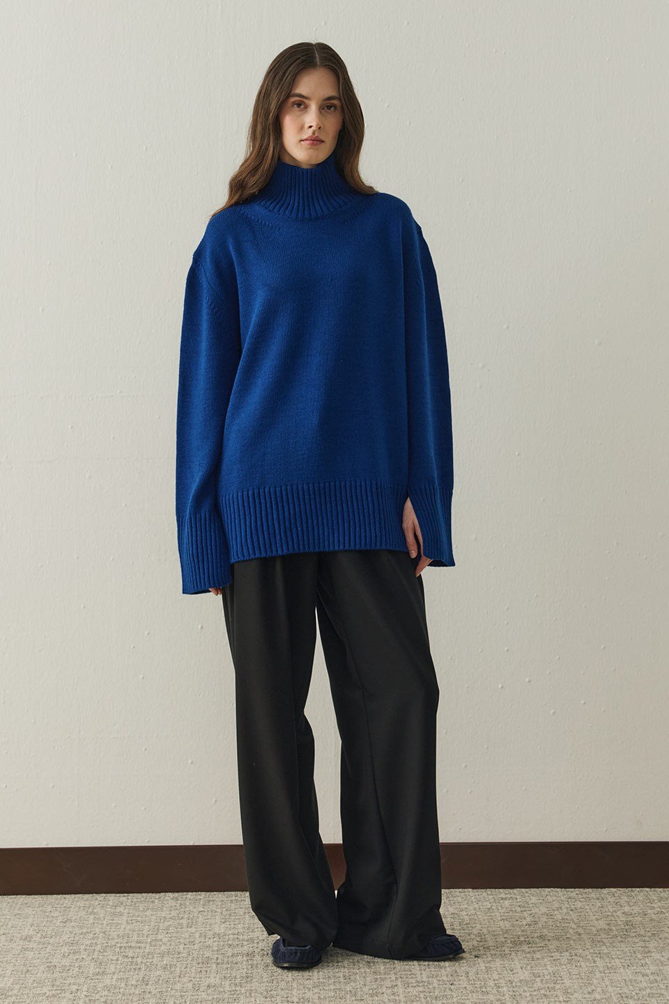 Saks Mavi Arden Oversize Boğazlı Triko Kazak