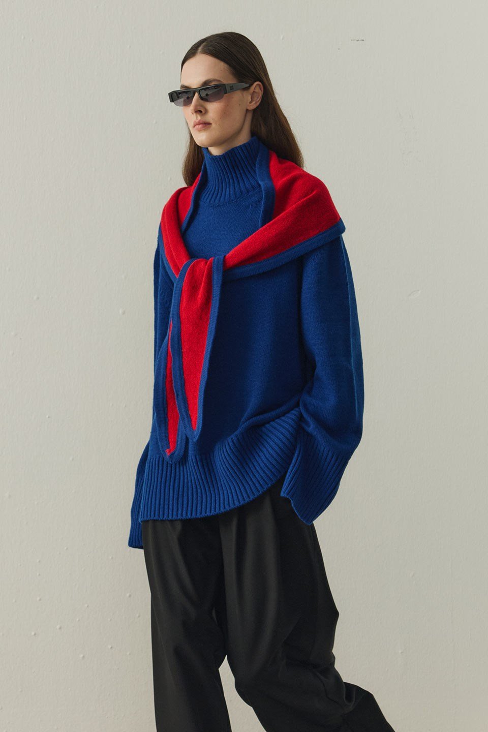 Saks Mavi Arden Oversize Boğazlı Triko Kazak