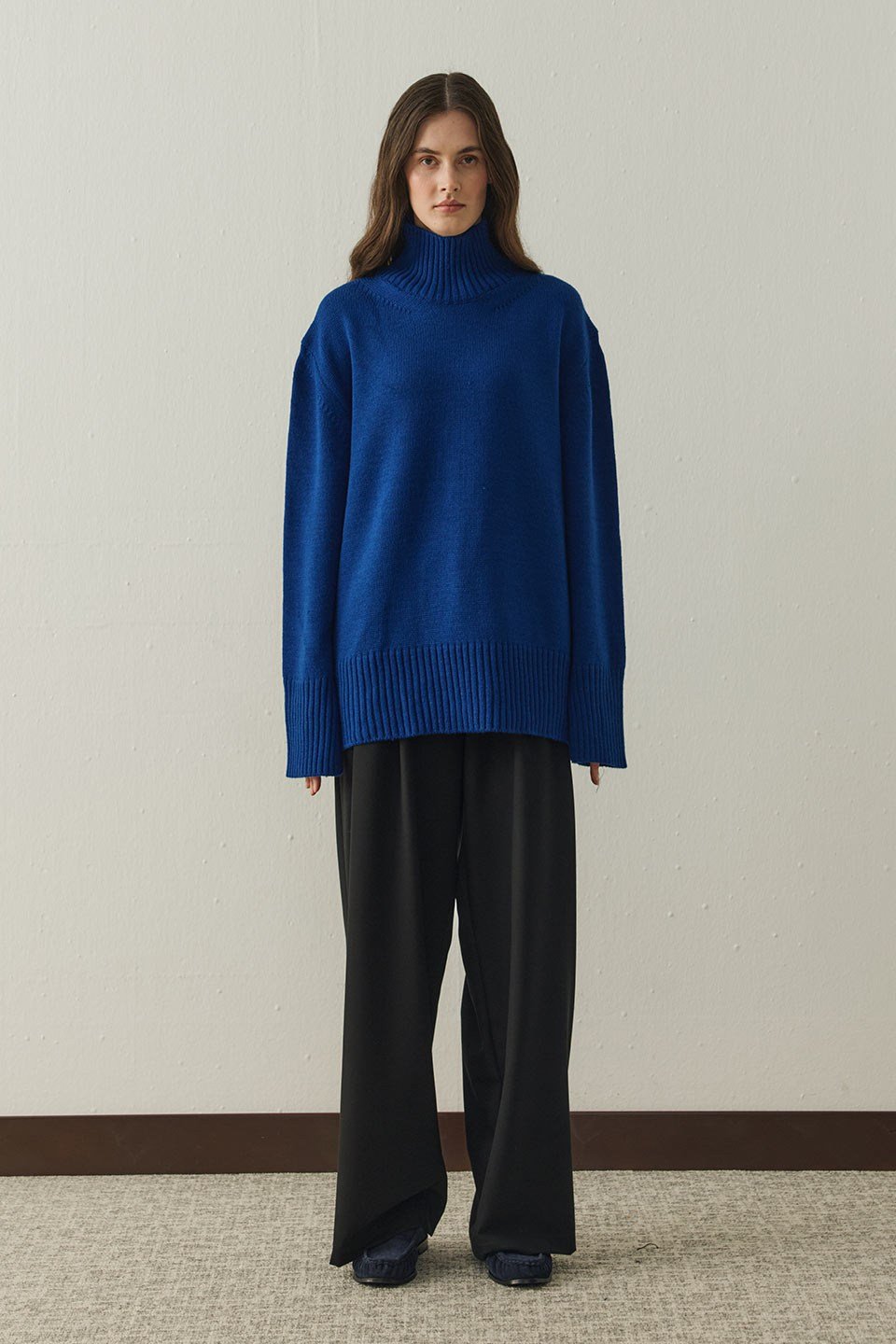 Saks Mavi Arden Oversize Boğazlı Triko Kazak