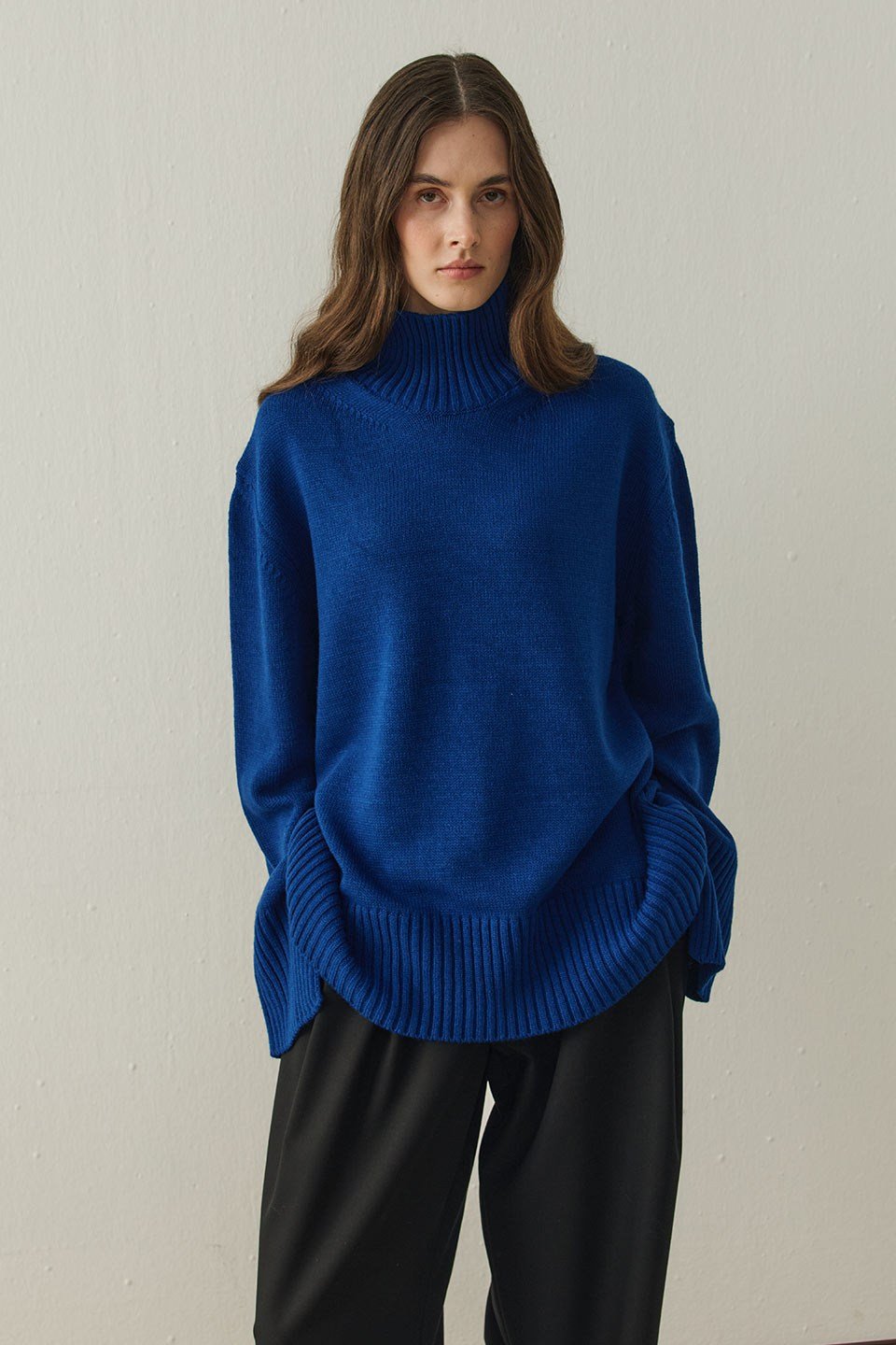 Saks Mavi Arden Oversize Boğazlı Triko Kazak