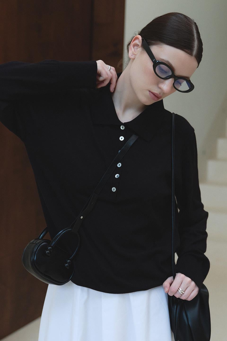 Siyah Clara Polo Yaka Kazak