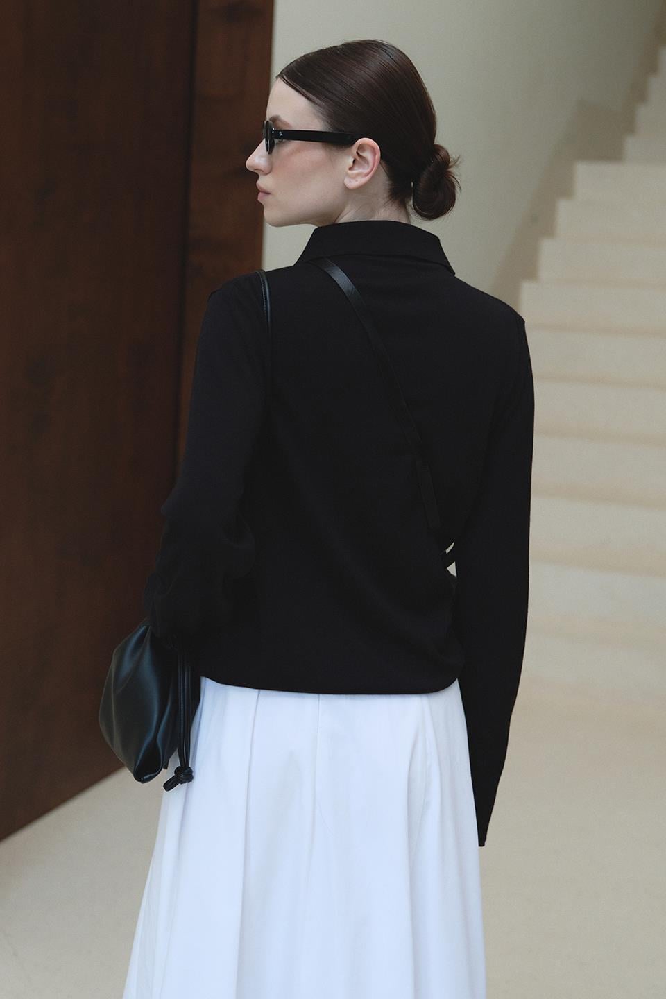 Siyah Clara Polo Yaka Kazak