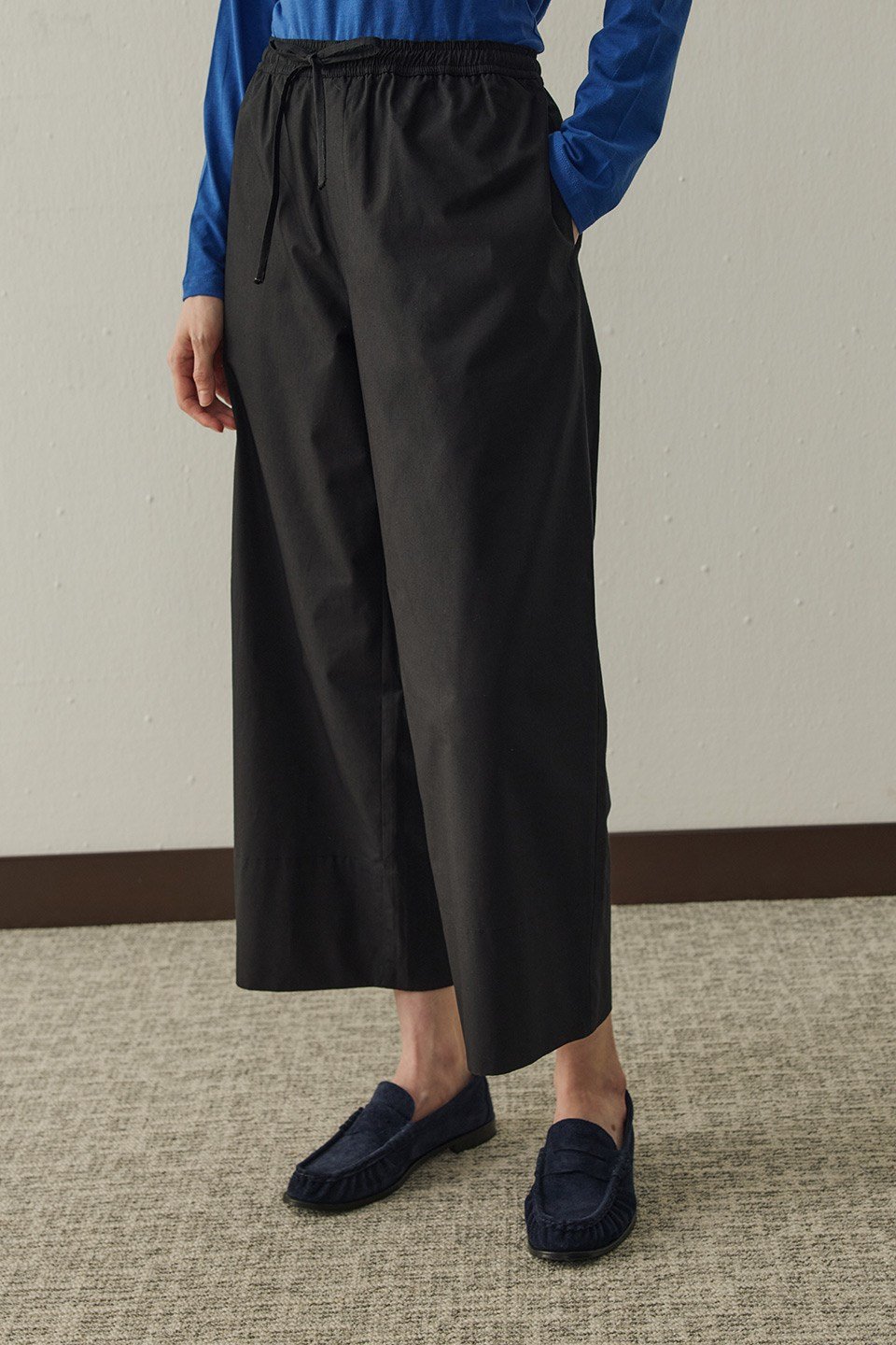 Siyah Lunea Beli Lastikli Poplin Pantolon