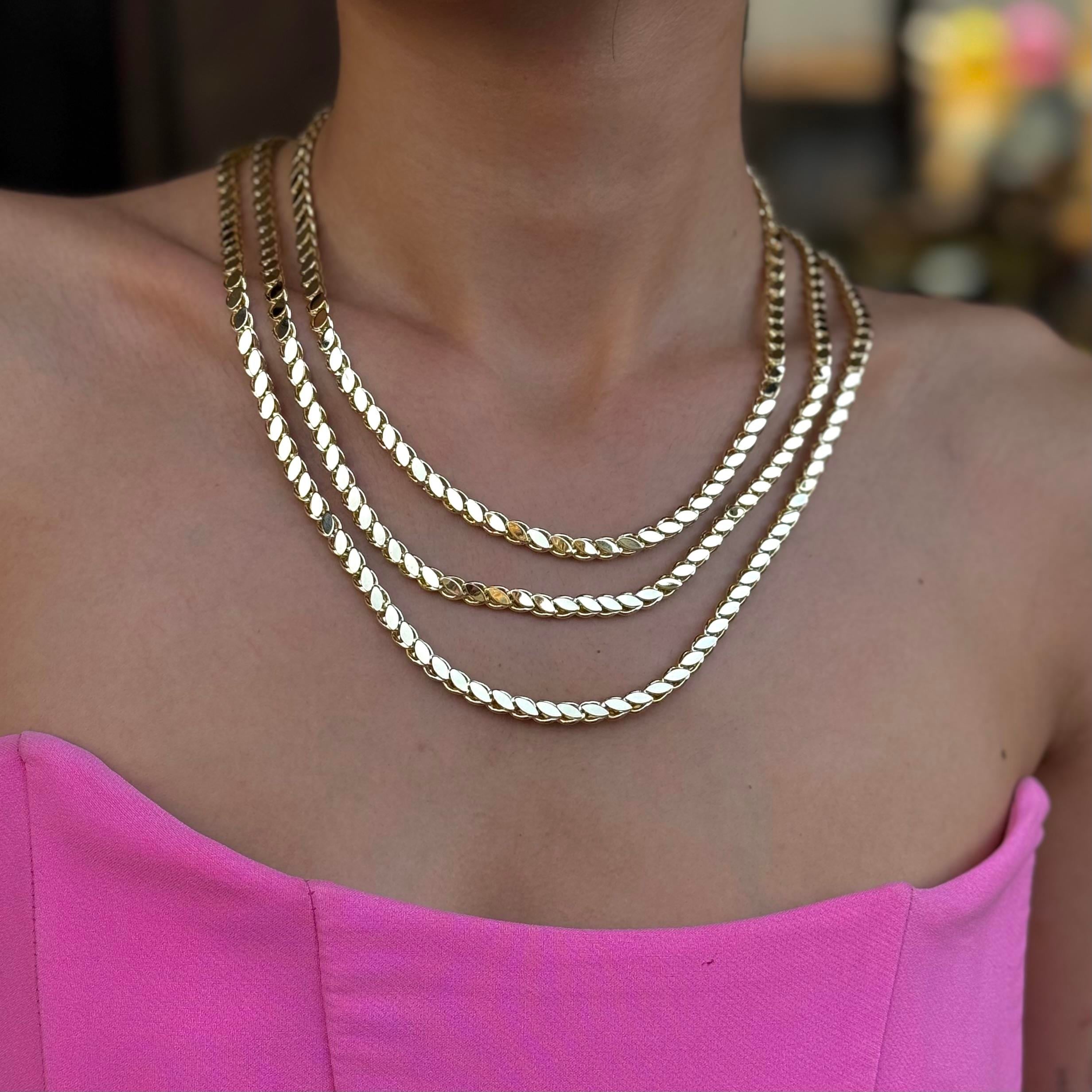 14K Altın Işıltılı Pullu Arpa Kolye (60 cm)