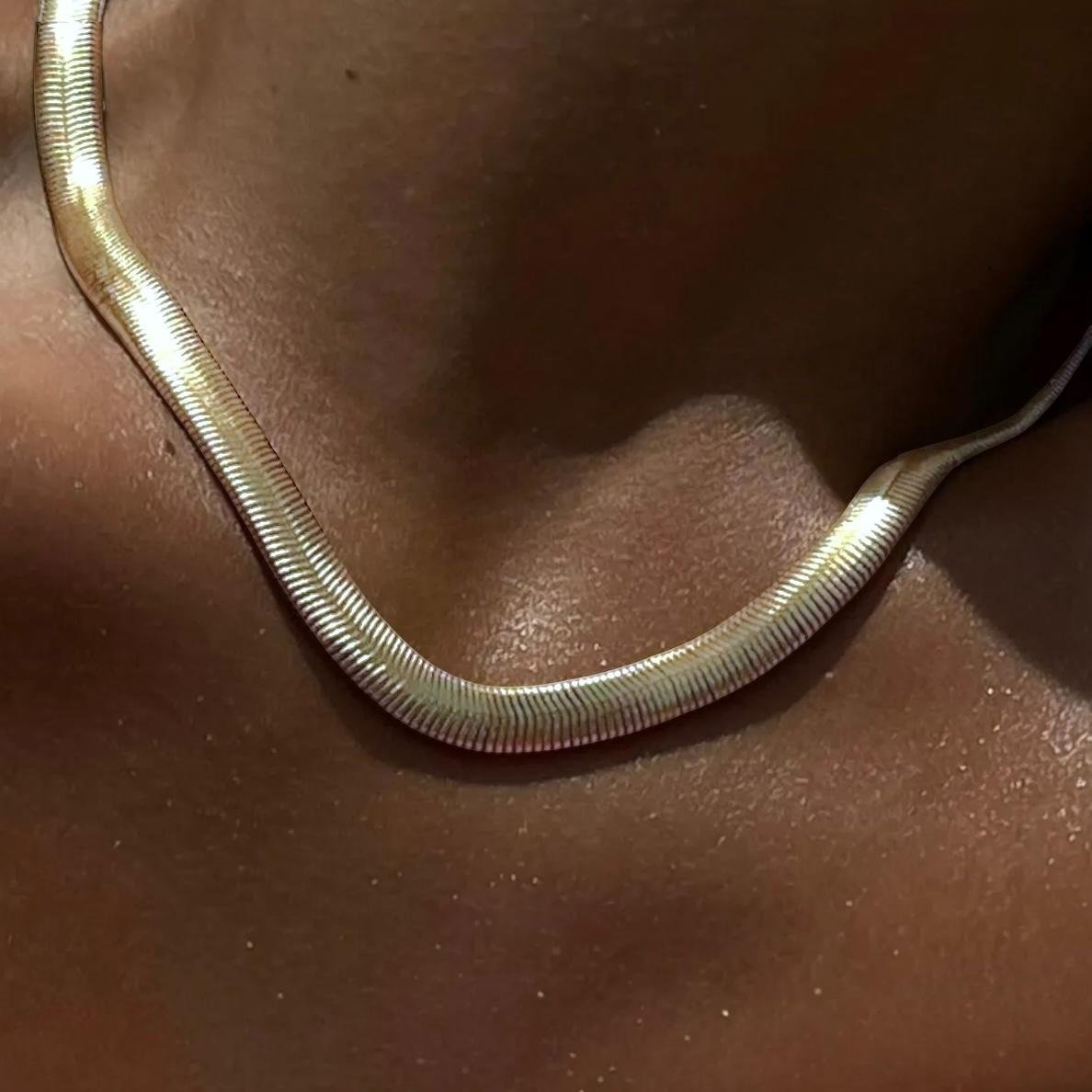14K Altın Kaplama Klasik Snake Zincir Kolye