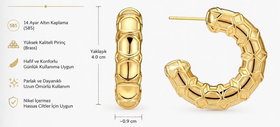 14K Gold Halka Dokulu  Küpe