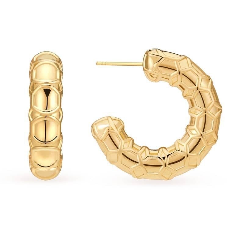 14K Gold Halka Dokulu  Küpe