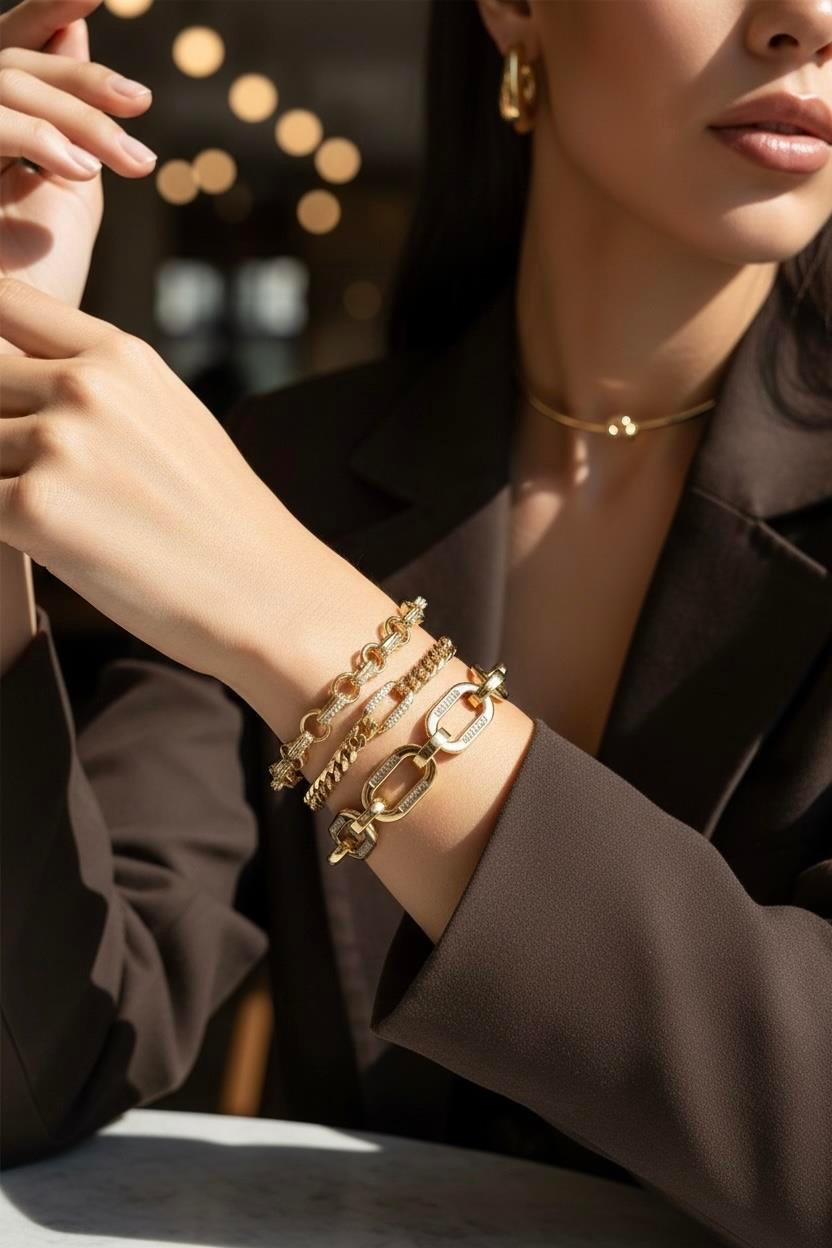 14K Gold Vip Seri İç İçe Geçmiş Bileklik