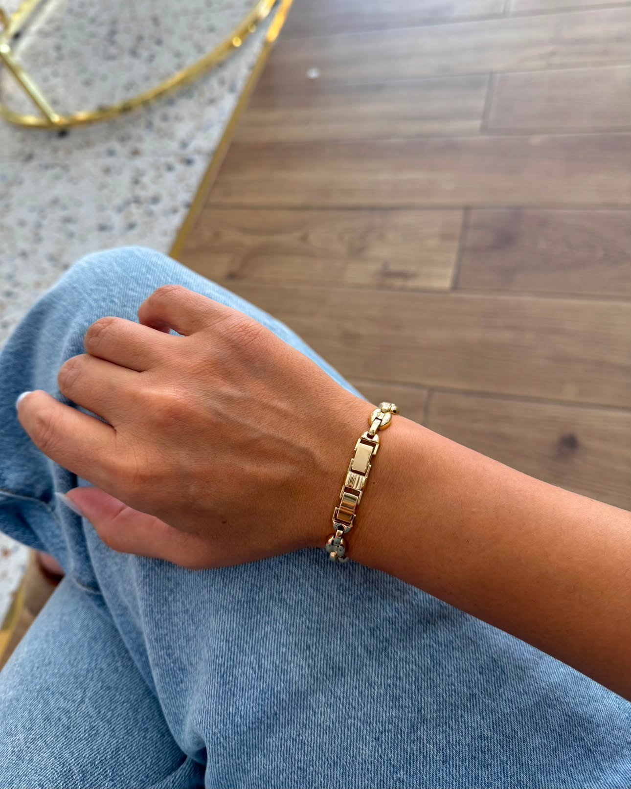 14K Gold Yuvarlak Kesim Su Yolu Bileklik