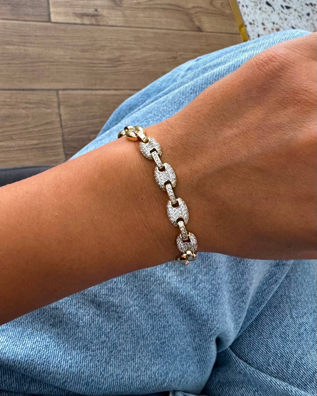 14K Gold Yuvarlak Kesim Su Yolu Bileklik