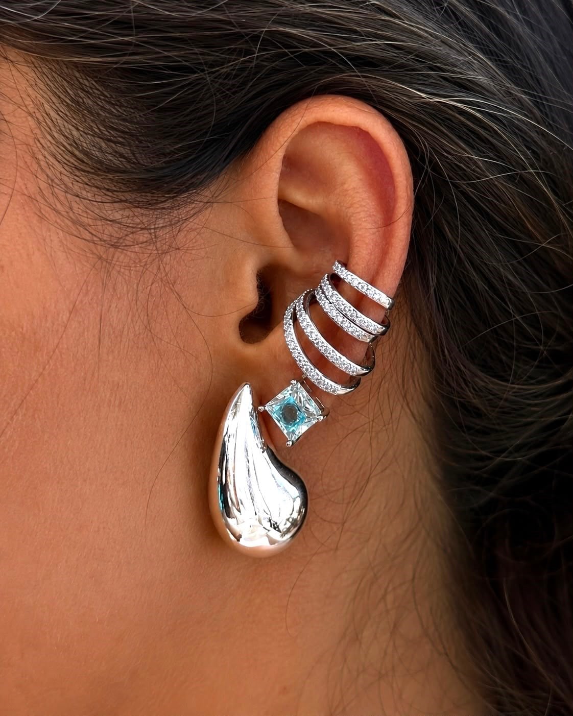Çoklu Görünümlü Silver Ear Cuff