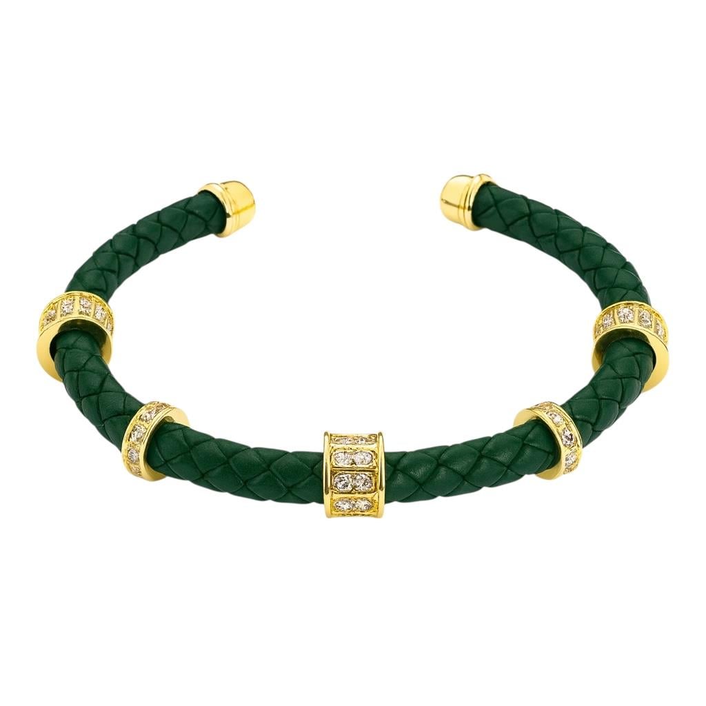 Deri Cuff Yeşil Bileklik 