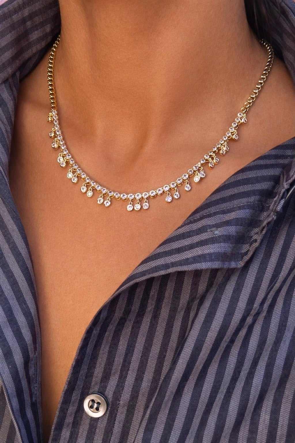 Diamond Drape Işıltılı Sallantılı Gold Kolye