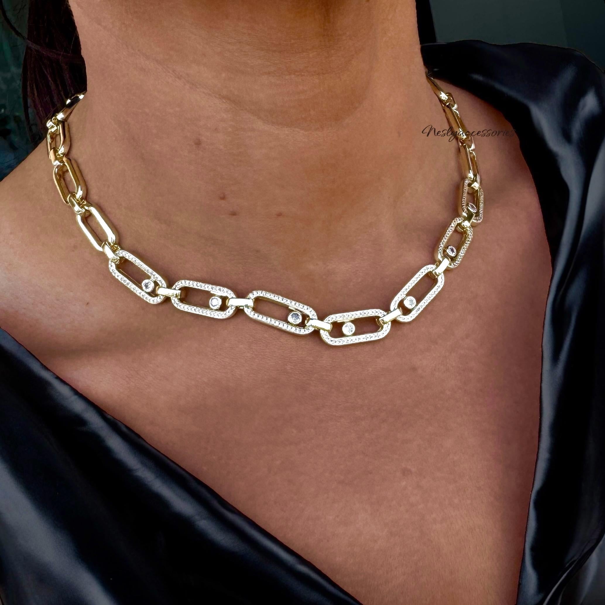 Haraketli Taşlı 14K Gold Kolye
